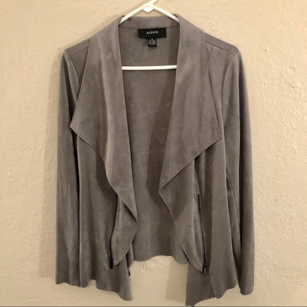Alfani Faux Suede Flyaway Open Jacket Gray MD
